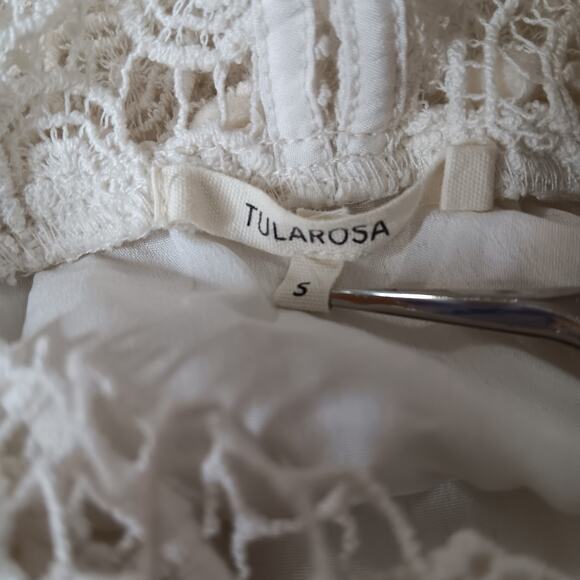 TULAROSA Boho Crochet Crop Top Blouse Shirt Cottage Fairy Cotton Off-White Cream - Picture 5 of 11